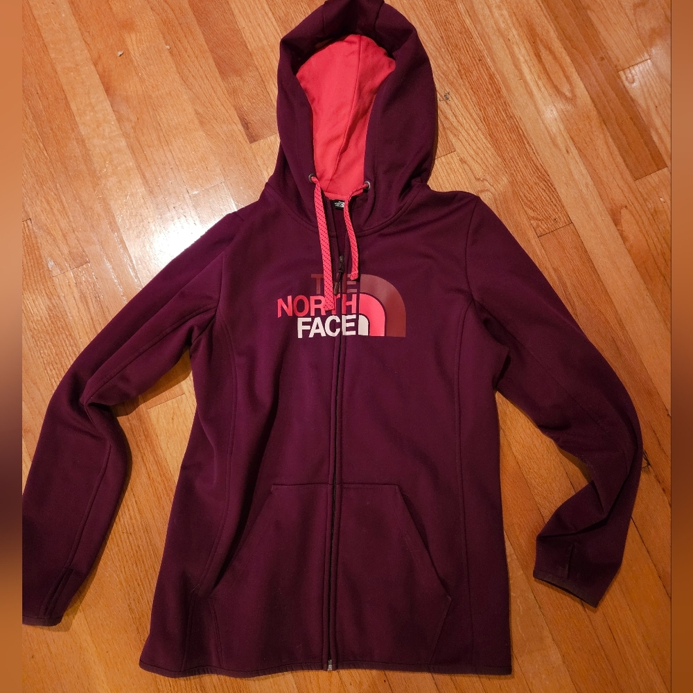 Womens The North Face Burgundy Red Full Zip Logo Hoodie Large L